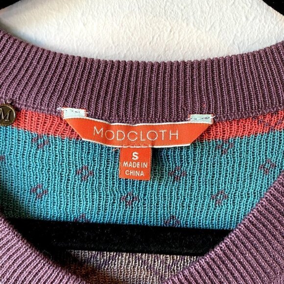 Modcloth Fair Isle Cardigan Purple S - Picture 2 of 7